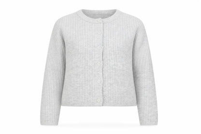 ASOS Women Grey Ribbed Crew Neck Long Sleeve Button Cardigan Size 14