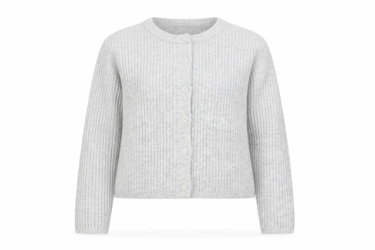 ASOS Women Grey Ribbed Crew Neck Long Sleeve Button Cardigan Size 14