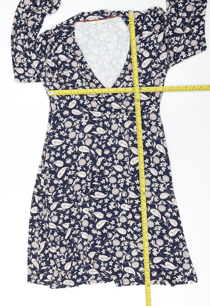Boden Womens Blue Floral Paisley Wrap Dress Size 14 Long Sleeve