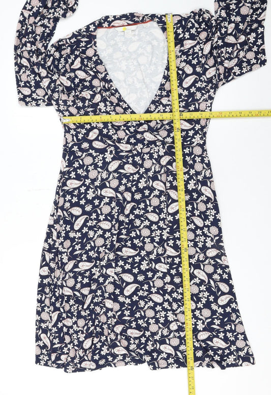 Boden Womens Blue Floral Paisley Wrap Dress Size 14 Long Sleeve