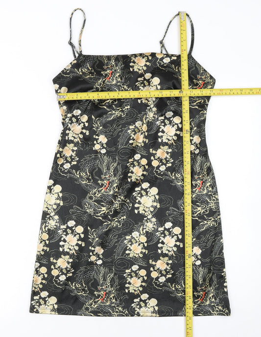 Urban Outfitters Womens Black Dragon Satin Slip Dress L