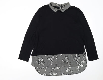 Wallis Womens Black Collared Long Sleeve Pullover Jumper Size 16