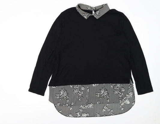 Wallis Womens Black Collared Long Sleeve Pullover Jumper Size 16