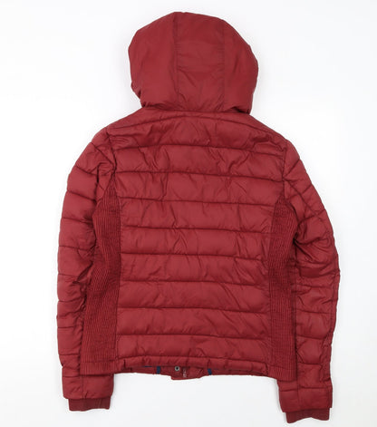 Superdry Women's Red Fuji Puffer Jacket L Hooded Quilted Coat