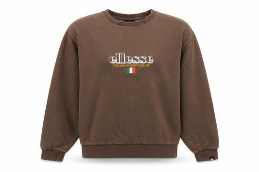 Front view of Ellesse women’s brown pullover sweatshirt m cotton blend logo