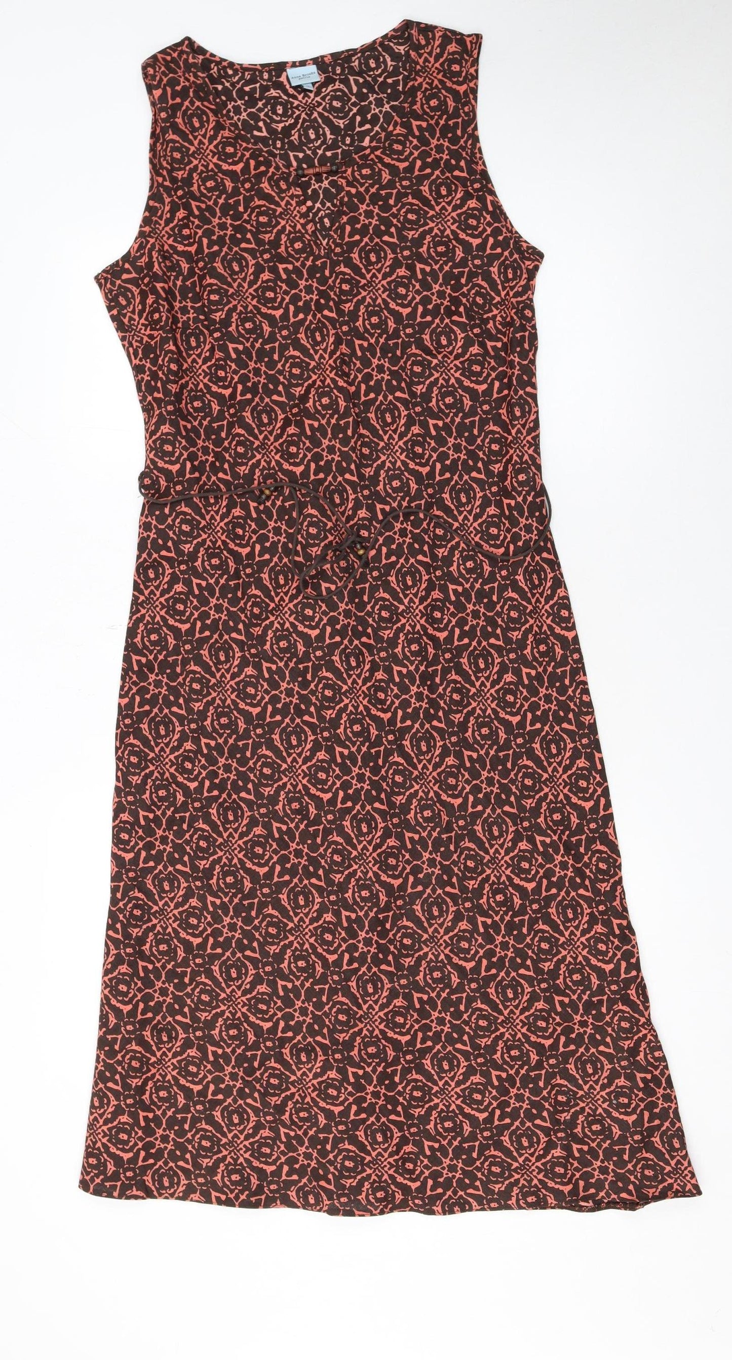 Anne Brooks Petite Brown Geometric Linen Dress Size 14
