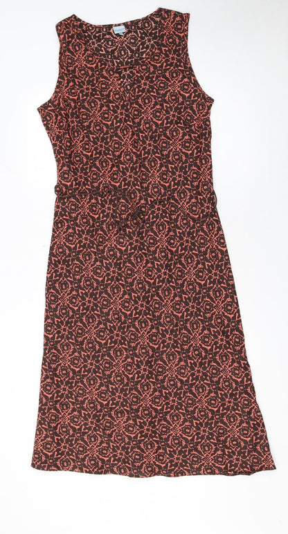 Anne Brooks Petite Brown Geometric Linen Dress Size 14