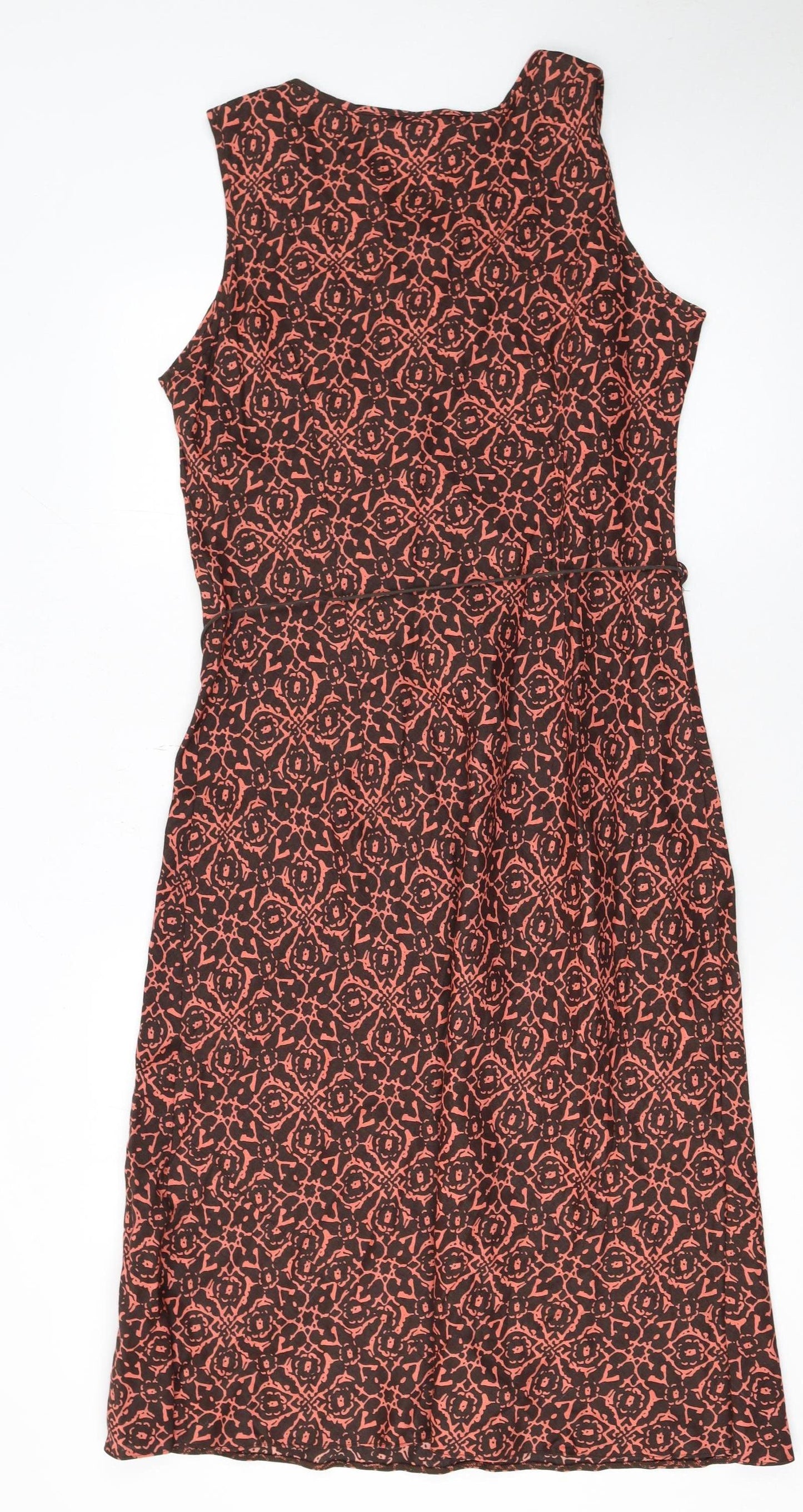Anne Brooks Petite Brown Geometric Linen Dress Size 14