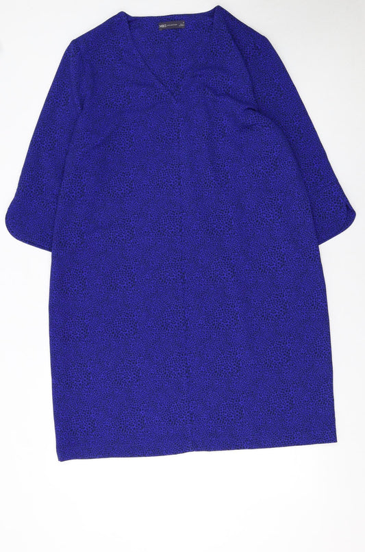 Marks and Spencer Women Blue Animal Print Shift Dress Size 16