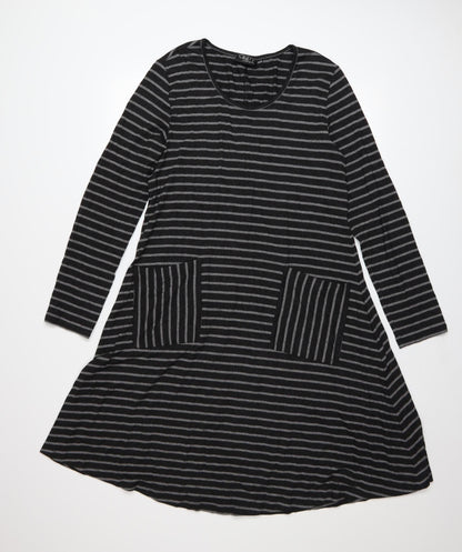 Capri Clothing Women’s Black Striped A-Line Jersey Dress XS Long Sleeve