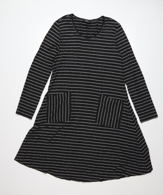 Capri Clothing Women’s Black Striped A-Line Jersey Dress XS Long Sleeve
