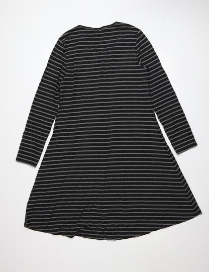 Capri Clothing Women’s Black Striped A-Line Jersey Dress XS Long Sleeve