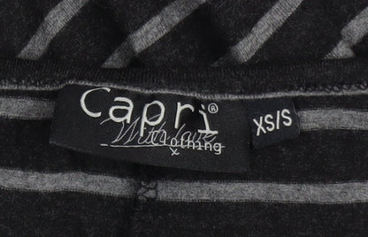 Capri Clothing Women’s Black Striped A-Line Jersey Dress XS Long Sleeve