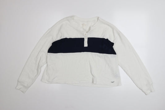 Womens UK Size M Hollister White Henley Jumper