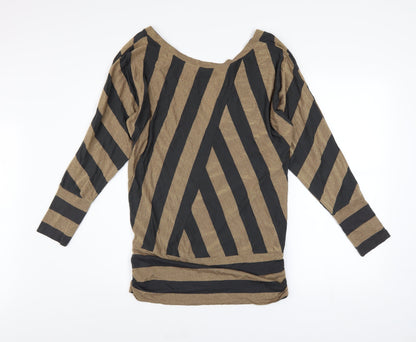 Oasis Women Brown Striped Metallic Tunic Blouse Size 12