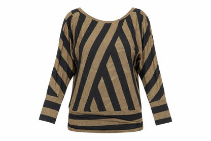Oasis Women Brown Striped Metallic Tunic Blouse Size 12