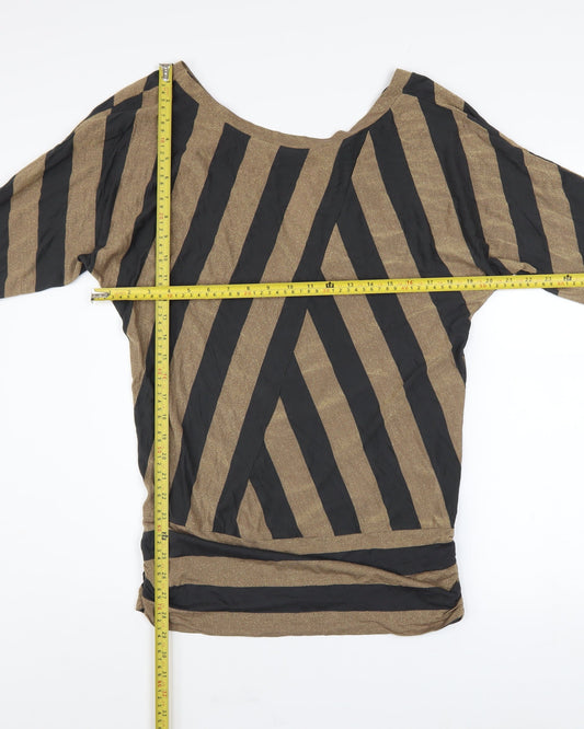 Oasis Women Brown Striped Metallic Tunic Blouse Size 12