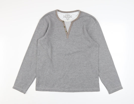 Easy Men's Grey Henley Knit Jumper Size M Cotton Blend