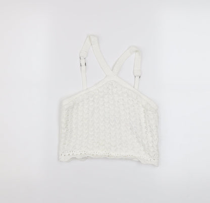 Hollister Women White Cropped Knit Tank Top S Boho Summer