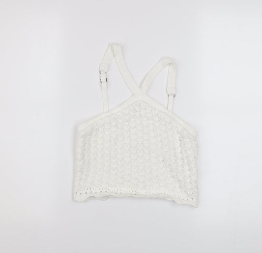 Hollister Women White Cropped Knit Tank Top S Boho Summer