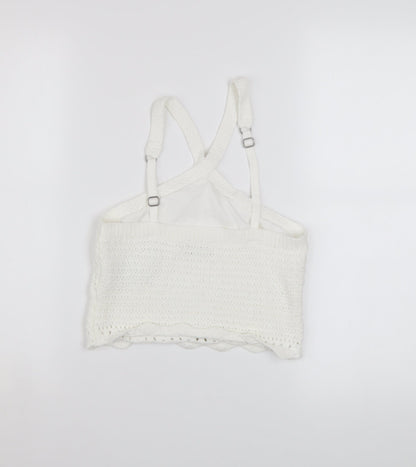 Hollister Women White Cropped Knit Tank Top S Boho Summer