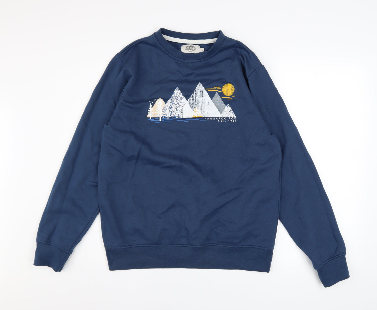 Mens UK Size M Kangaroo Poo Blue Pullover Sweatshirt