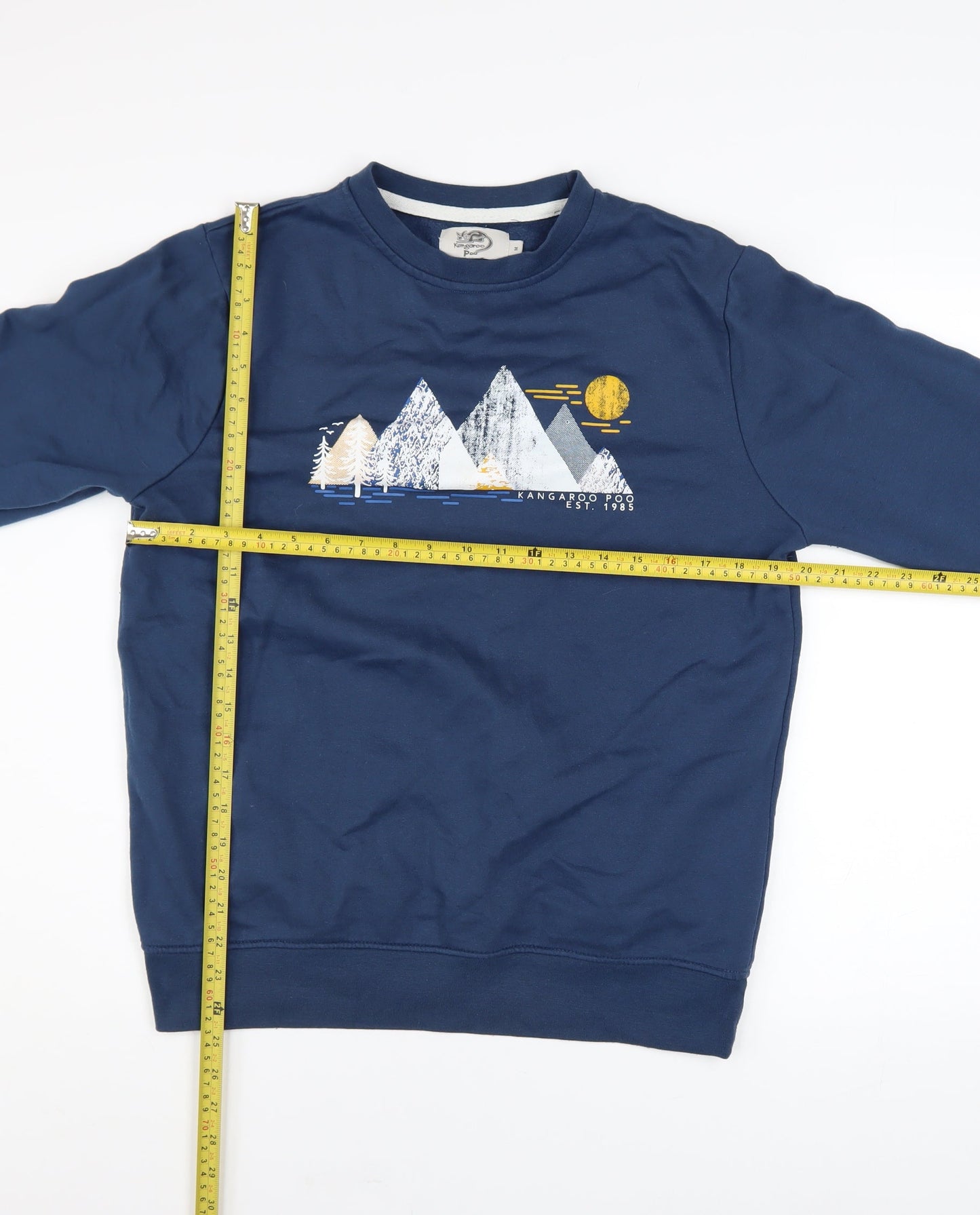 Mens UK Size M Kangaroo Poo Blue Pullover Sweatshirt