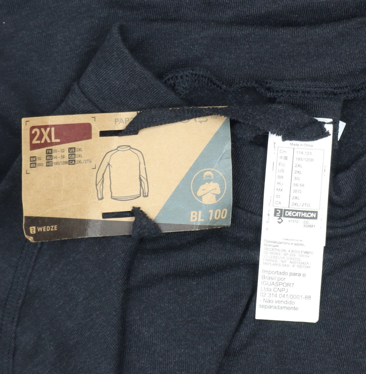 Mens UK Size 2XL Wedze Black Skiing Snowboarding T-Shirt