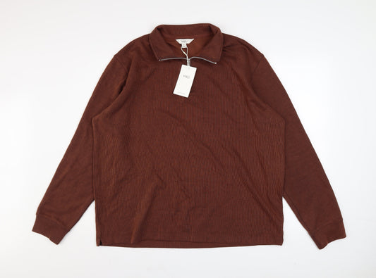Mens UK Size XL Marks and Spencer Brown 1/2 Zip Jumper