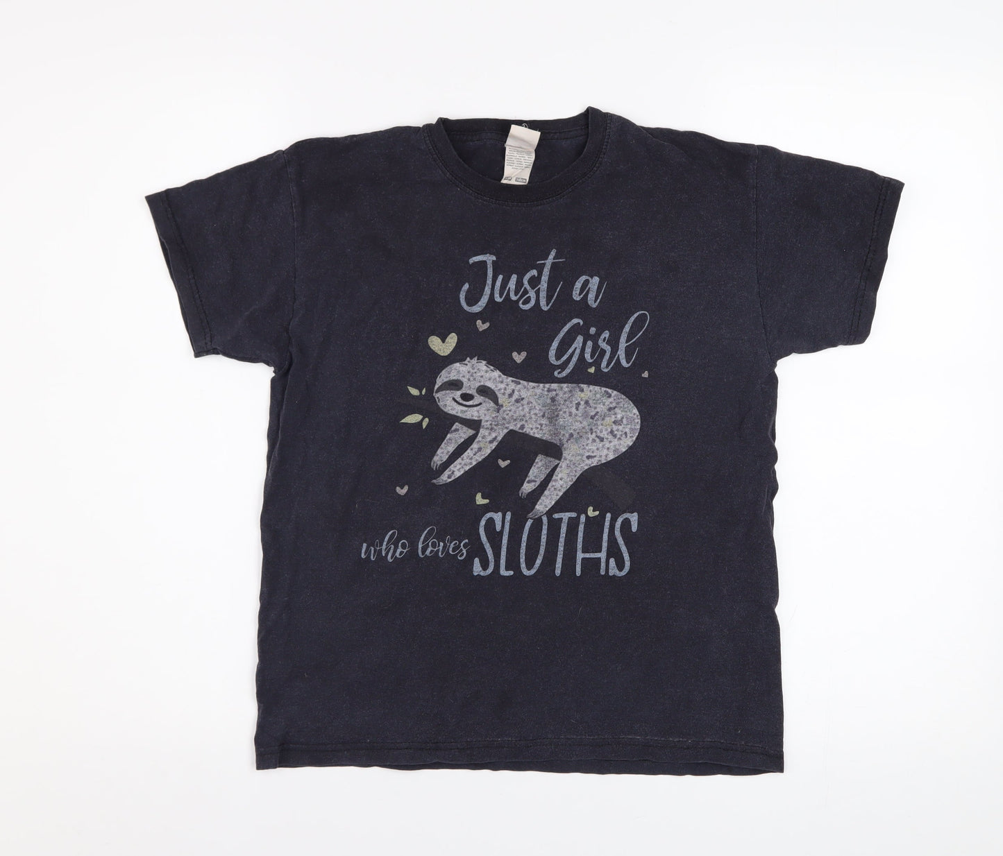 Fruit of the Loom Girls Black Sloth Graphic Cotton T-Shirt 9-11 Years