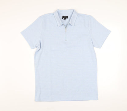boohooMAN Men’s Blue Short Sleeve Collared Zip Polo Shirt Size M