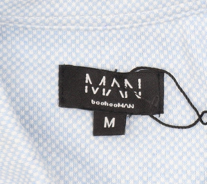 boohooMAN Men’s Blue Short Sleeve Collared Zip Polo Shirt Size M