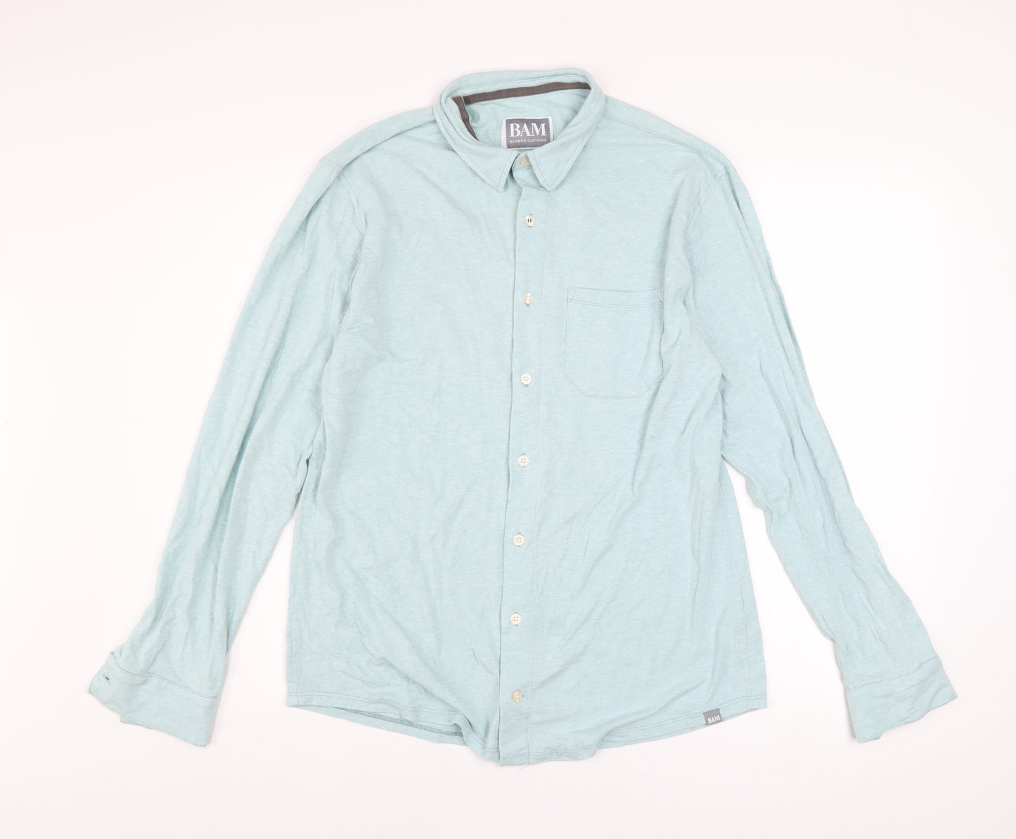 BAM Men's Light Blue Bamboo Long Sleeve Button-Up Shirt M