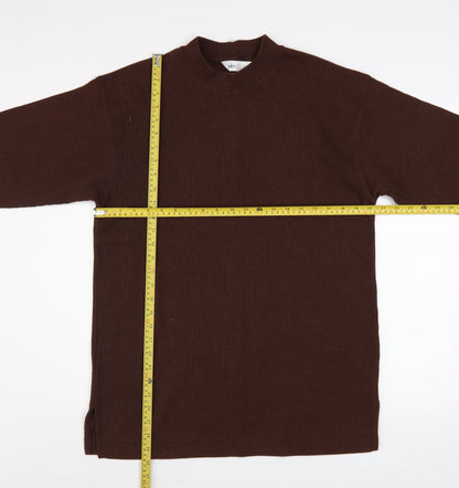 BHS Women Brown Mock Neck Long Sleeve Ribbed Tunic Jumper Size 14-16