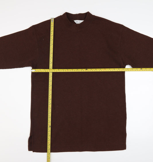 BHS Women Brown Mock Neck Long Sleeve Ribbed Tunic Jumper Size 14-16
