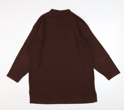 BHS Women Brown Mock Neck Long Sleeve Ribbed Tunic Jumper Size 14-16