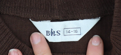 BHS Women Brown Mock Neck Long Sleeve Ribbed Tunic Jumper Size 14-16