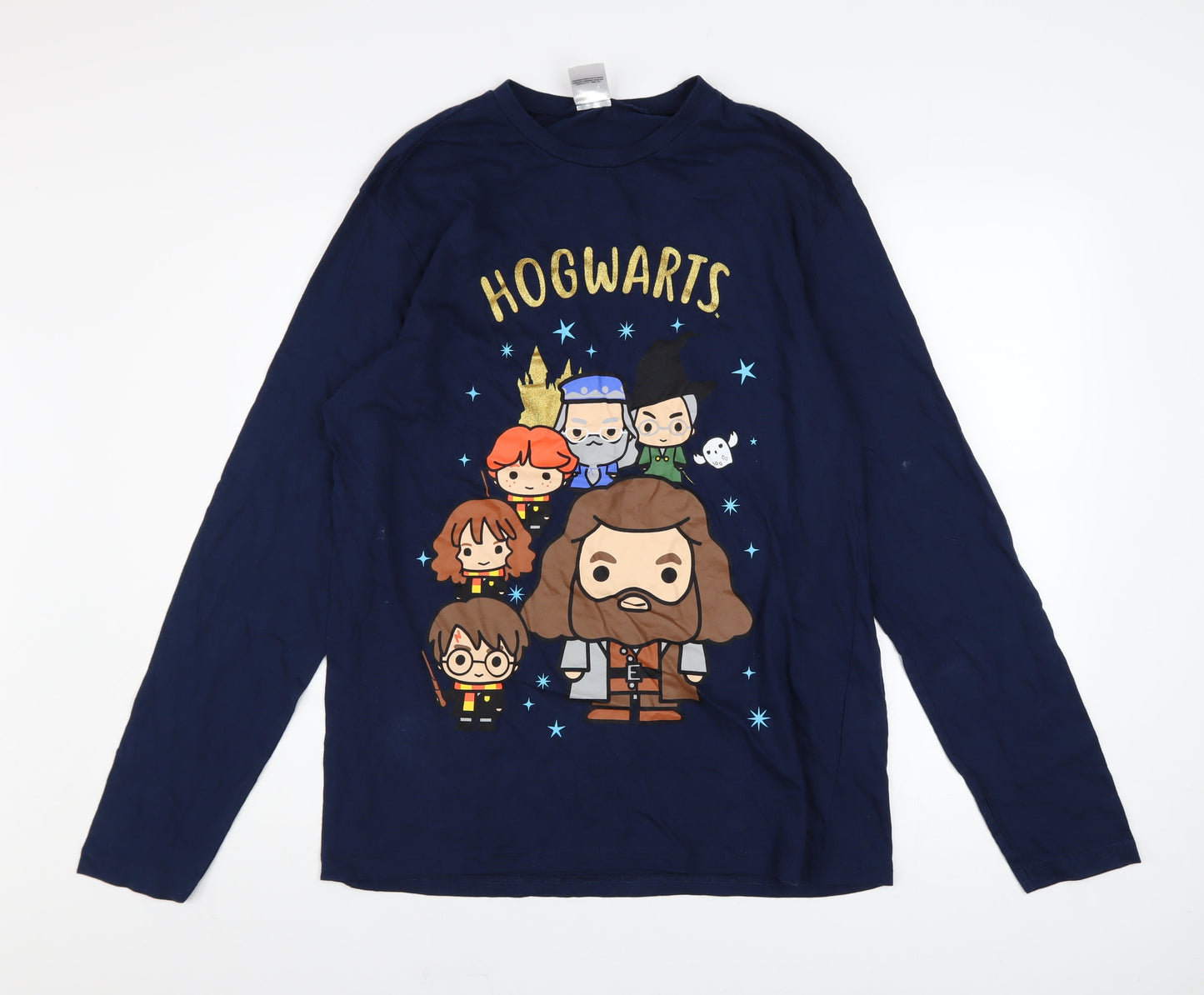 Harry Potter Womens Blue Long Sleeve Crew Neck Cotton T-Shirt Medium