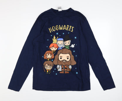 Harry Potter Womens Blue Long Sleeve Crew Neck Cotton T-Shirt Medium