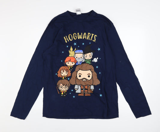 Harry Potter Womens Blue Long Sleeve Crew Neck Cotton T-Shirt Medium