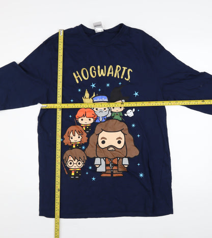 Harry Potter Womens Blue Long Sleeve Crew Neck Cotton T-Shirt Medium