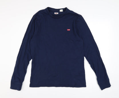 Levi's Men's Blue Cotton Long Sleeve Crew Neck Casual Top Size S