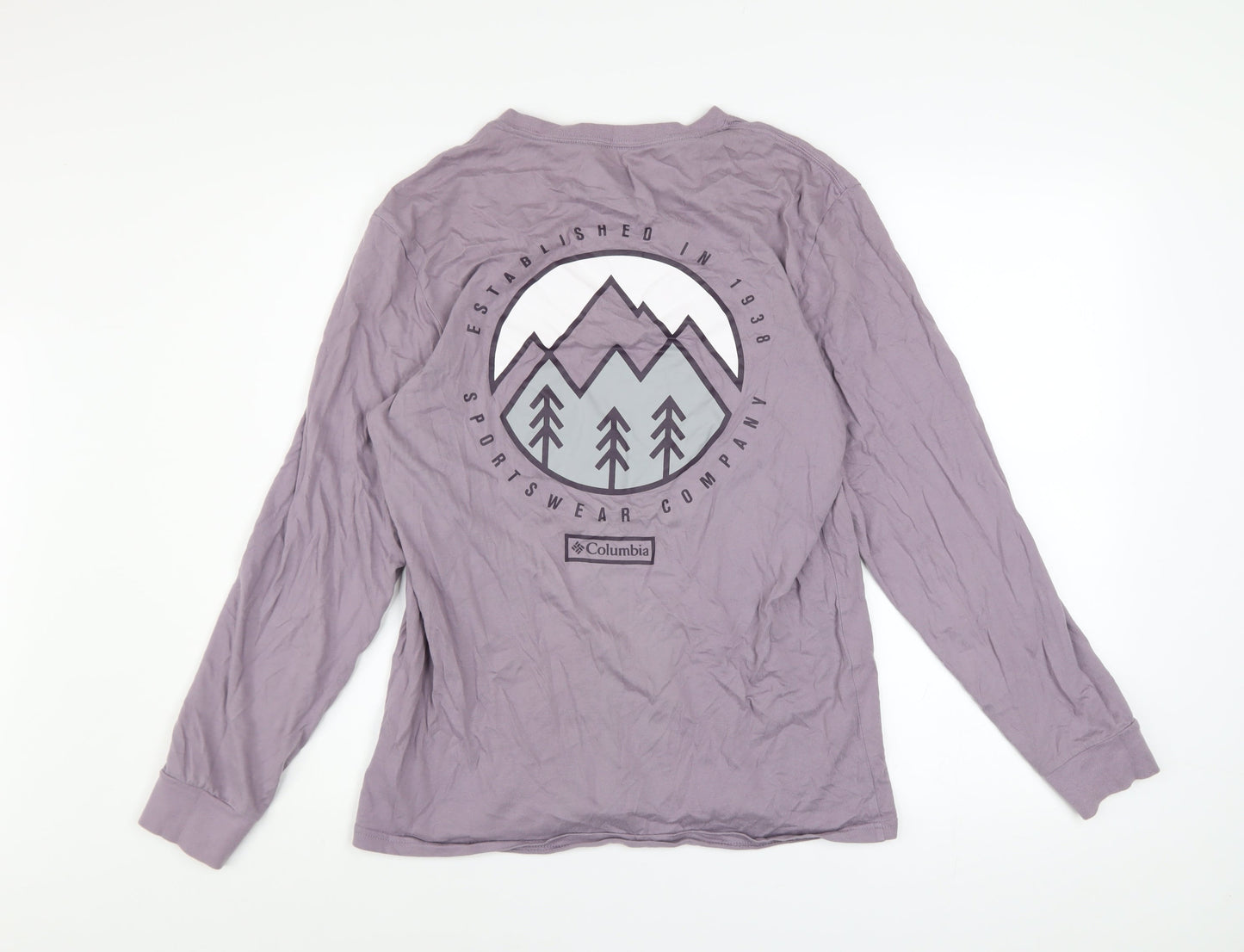 Columbia Men Purple Long Sleeve Cotton Outdoor Graphic Top Size S