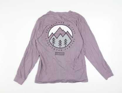 Columbia Men Purple Long Sleeve Cotton Outdoor Graphic Top Size S