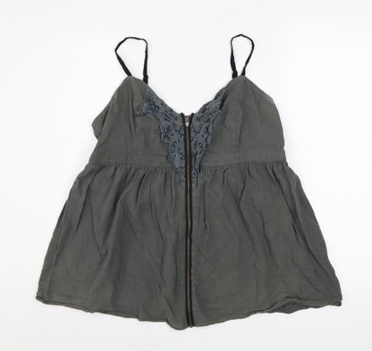 Topshop Women’s Grey Cotton Camisole Tank Top UK 16 Zip Front