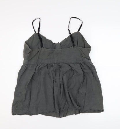Topshop Women’s Grey Cotton Camisole Tank Top UK 16 Zip Front