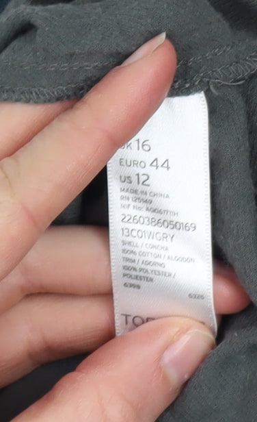 Topshop Women’s Grey Cotton Camisole Tank Top UK 16 Zip Front
