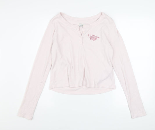 Womens UK Size M Hollister Pink Henley Sweatshirt