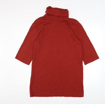 Zara Women Red Roll Neck 3/4 Sleeve Shift Jersey Dress S