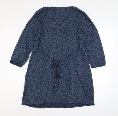 Beacan Cove Women Blue Floral Cotton A-Line Dress Size 12